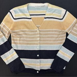 Vintage Ann Taylor Women's Striped Silk Cardigan Sweater - Multicolor Medium